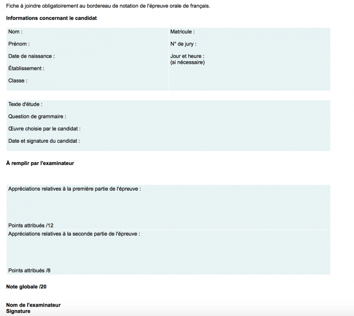 Fiche évaluation oral français