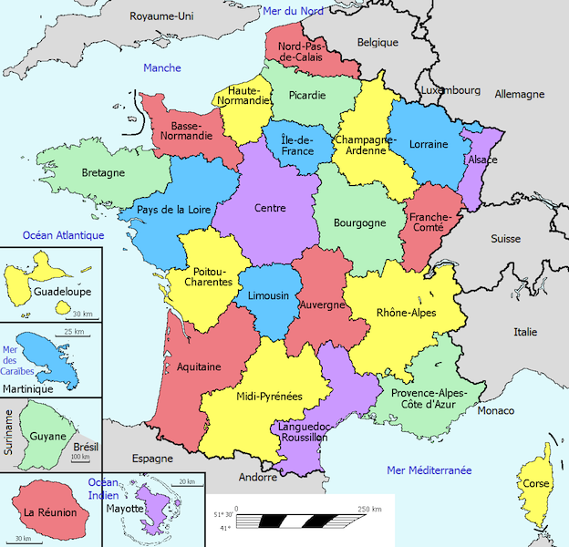 Carte des 27 régions de France